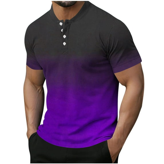 Summer Fashion Plus Size Tops for Men Short Sleeved Button Round Neck Casual Solid Color Top