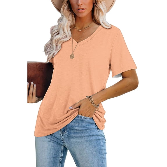 Summer Fashion Plus Size Tops for Womens 2025 Casual Blouses Solid Color T-Shirt Short Sleeved V-Neck Top