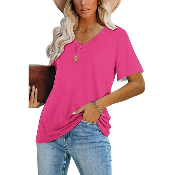 Summer Fashion Plus Size Tops for Womens 2025 Casual Blouses Solid Color T-Shirt Short Sleeved V-Neck Top