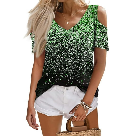 Summer Fashion Plus Size Tops for Womens 2025 Casual Comfortable Print Short Sleeved Off-the-shoulder Blouse T-Shirt Top