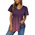 thumbnail image 1 of Summer Fashion Plus Size Tops for Womens 2025 Casual V-neck Gradient Printed Short Sleeved Top, 1 of 5