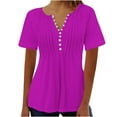thumbnail image 1 of Summer Fashion Plus Size Tops for Womens 2025 Printed V-neck Button Up Short Seeved Top, 1 of 4