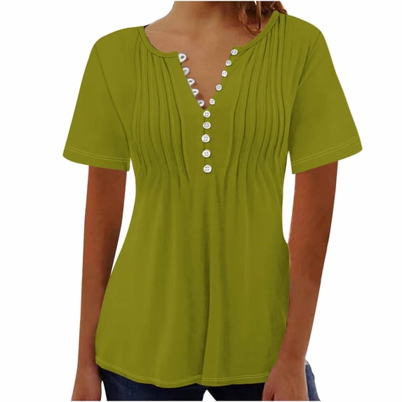 Summer Fashion Plus Size Tops for Womens 2025 Printed V-neck Button Up Short Seeved Top