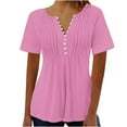 thumbnail image 1 of Summer Fashion Plus Size Tops for Womens 2025 Printed V-neck Button Up Short Seeved Top, 1 of 3