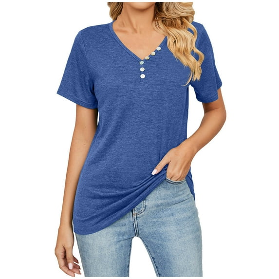 Summer Fashion Plus Size Tops for Womens 2025 Solid Color V-neck Comfortable Loose T-shirt Blouse Casual Tops