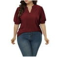 thumbnail image 1 of Summer Fashion Plus Size Tops for Womens 2025 T-Shirts V-Neck Puff Short Sleeve Tops Casual Top Hollow Out Blouses, 1 of 7