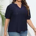 thumbnail image 1 of Summer Fashion Plus Size Tops for Womens 2025 T-Shirts V-Neck Puff Short Sleeve Tops Casual Top Hollow Out Blouses, 1 of 9