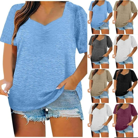 Summer Fashion Plus Size Tops for Womens 2025 V-neck Solid Color Oversized T-shirt Top