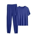 thumbnail image 1 of Summer Fashion Plus Size Two Piece Sets for Women Going Out Trendy Clothes 2025 Home Round-Neck Solid Pajama For Daily Home Wear Long Pants Set Up to 65% off!, 1 of 6