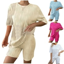 Summer Fashion Plus Size Two Piece Sets for Women Going Out Trendy Clothes 2025 Slim Casual Water Short Sleeved Round Neck Top And Shorts Up to 65% off!