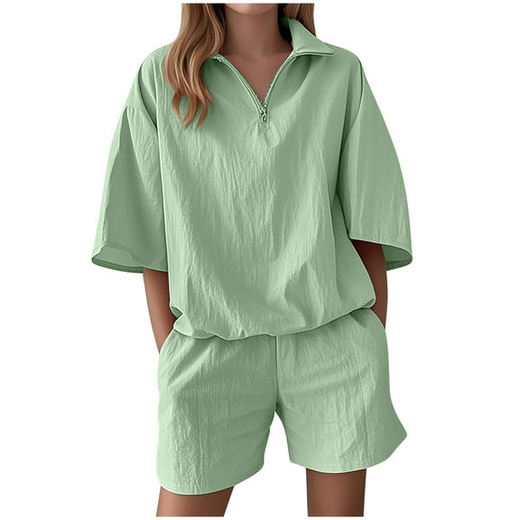 Summer Fashion Plus Size Two Piece Sets for Women Going Out Trendy Clothes 2026 Casual Solid Color Short Sleeved Shorts Sets For Women