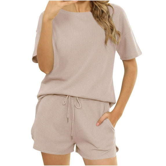 Summer Fashion Plus Size Two Piece Sets for Women Going Out Trendy Clothes 2026 New Short Sleeved Home Solid Color Casual 2 Piece Set Women