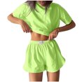 thumbnail image 1 of Summer Fashion Plus Size Two Piece Sets for Women Going Out Trendy Clothes 2025 Round Neck T-shirt Top Shorts Solid Color Shirt Suit Up to 65% off!, 1 of 6