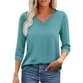 thumbnail image 1 of Summer Fashion Plus Size Womens 3/4 Sleeve Tops Trendy Clothes 2025 Casual Loose Solid Color V-neck Lace Up to 65% off!, 1 of 8
