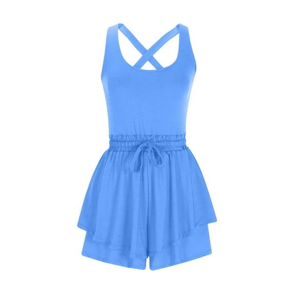 Summer Fashion Plus Size Womens Jumpsuit Trendy Clothes 2025 Breathable Comfortable Sports Solid Color Sleeveless Outdoor Backcross Yoga Dress Tennis Dress Up to 65% off!