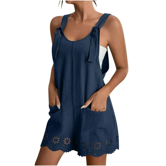 Summer Fashion Plus Size Womens Jumpsuit Trendy Clothes 2025 Hollowed Out Lace Solid Casual Sleeveless Suspender Short Wide-leg Up to 65% off!