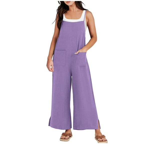 Summer Fashion Plus Size Womens Jumpsuit Trendy Clothes 2025 Solid Pocket Casual Sleeveless Suspender Up to 65% off!