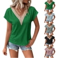 thumbnail image 1 of Summer Fashion Plus Size Womens V-Neck Solid Short Sleeve Casual Blouse, 1 of 9