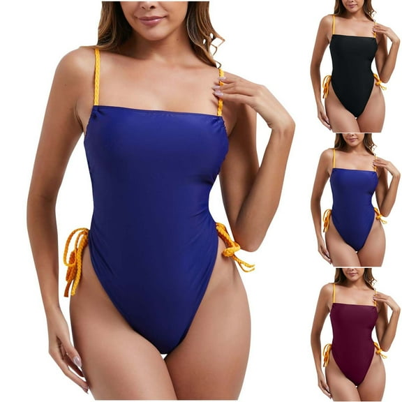 Summer Fashion Plus Size plus size swimsuit for women Trendy Clothes 2025 Solid Color Sexy Backless Strap Bikini Up to 65% off!