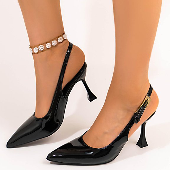 Summer Fashion Sandals For Women Casual Comfortable Style Shoes Solid Color Pointed Toe Closed Toe Open Back Buckle Heels Summer Slippers Black∣ Size 5.5