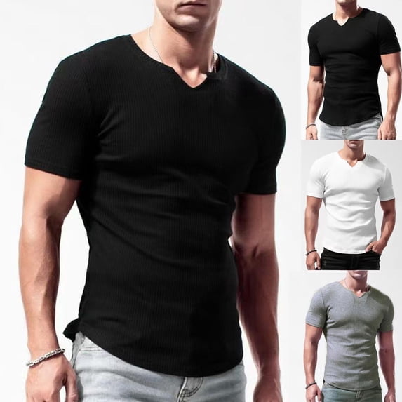 Summer Fashion Shirts for Mens 2025 Oversize Casual Fashion Short Sleeve Solid Pullover V-Neck Sports Tank