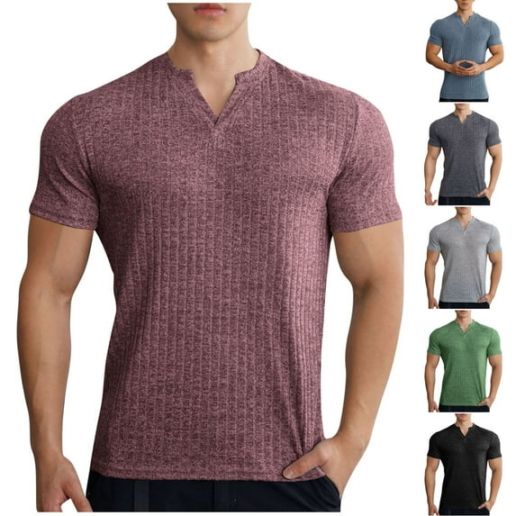 Summer Fashion Shirts for Mens 2025 Oversize Casual Short Sleeved Solid Color V-neck Loose Elastic Fitness Blouses Shirts