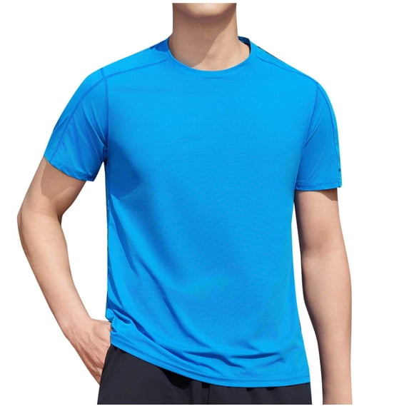 Summer Fashion Shirts for Mens 2025 Oversize Solid Color Casual Elastic Sports Short Sleeved Round-Neck Blouses