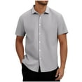 thumbnail image 1 of Summer Fashion Shirts for Mens 2025 Plus Size Casual Solid Color Turndown Collar Button Short Sleeved Shirt, 1 of 8