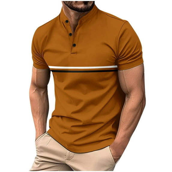 Summer Fashion Shirts for Mens 2025 Plus Size Solid Color Casual Button Round Neck Short Sleeve T-shirt Top