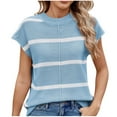 thumbnail image 1 of Summer Fashion Shirts for Womens Plus Size Casual Striped Shoulder Crew Neck Sweater Knitted Pullover Top, 1 of 7