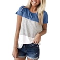 thumbnail image 1 of Summer Fashion Shirts for Womens Plus Size Contrasting Striped Printed Short Sleeved Round Neck Pullover Top, 1 of 3