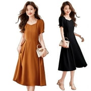 Summer Fashion Slim Dress Korean Version Of Solid Color Black 2Xl Gentle Wind Fairy Classical Leisure