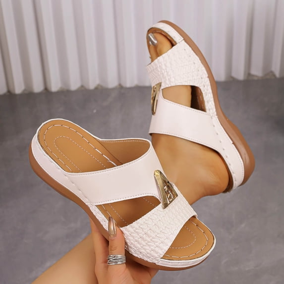 Summer Fashion Slip-On Sandales for Womens Plus Size Wedge Casual Spring Versatile Beach Wedge Solid Color Peep-Toe Open-Toe Slippers