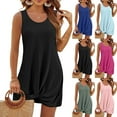 thumbnail image 1 of Summer Fashion Sun Dresses for Womens 2025 Plus Size Casual Fold Solid Color Sleeveless Round-Neck Dress, 1 of 9