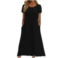 thumbnail image 1 of Summer Fashion Sun Dresses for Womens 2025 Plus Size Sexy Solid Color Pocket Ruffle Short Sleeve Round-Neck Dress, 1 of 6