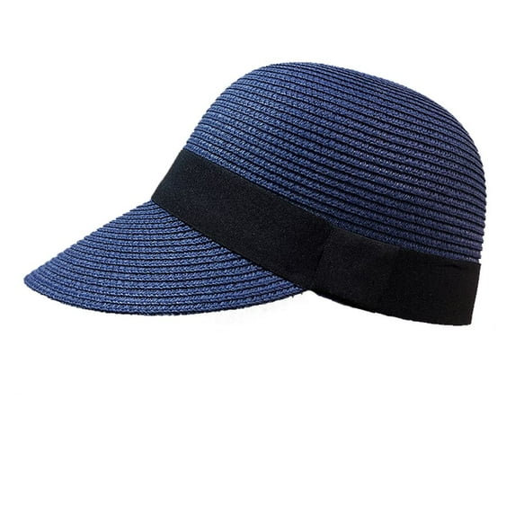 Summer Fashion Sunscreen Sun Visor Beach Cap Panama Equestrian Hat Baseball Cap Weave Sun Cap Sun Hat Straw Hat NAVY BLUE
