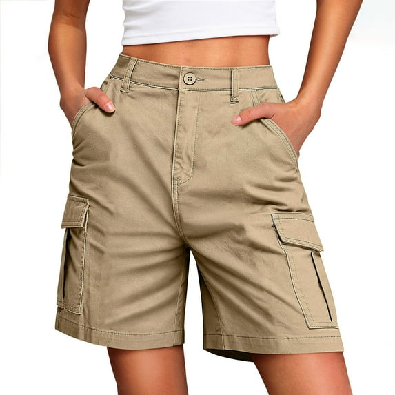 Summer Fashion Sweat Shorts For Women With Pockets Solid Casual Button Zipper Cargo Pants Khaki Ladies Workout Shorts Hiking Shorts S-4XL