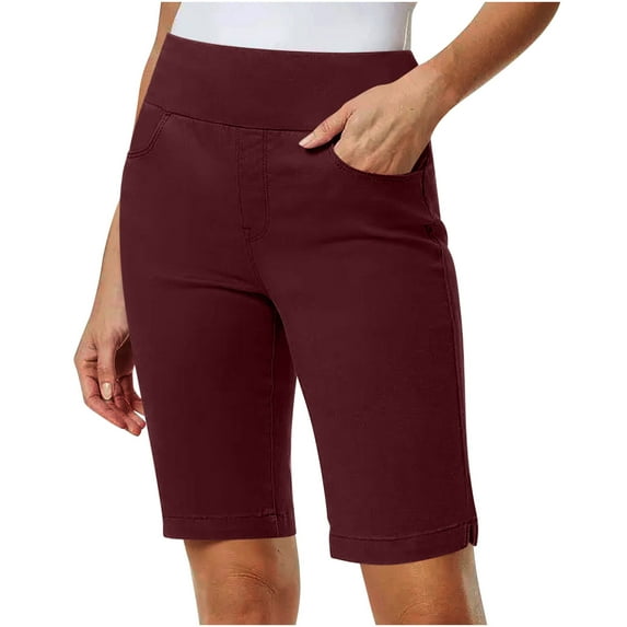 Summer Fashion Sweat Shorts For Women With Pockets Solid Stretch Twill Thin Waist Pull Regular Hiking Shorts Bermuda Casual Wine Ladies Workout Shorts Hiking Shorts S-2XL