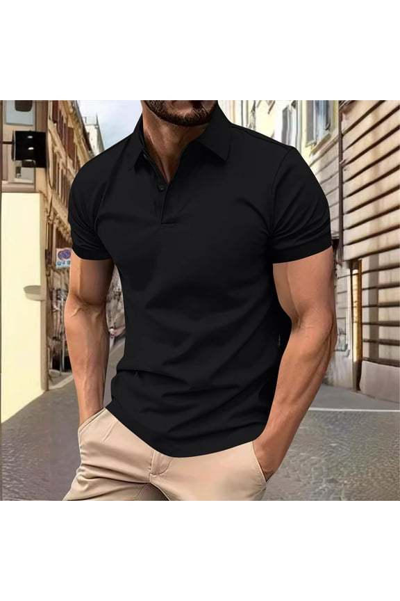 Summer Fashion T-shirts Tops for Mens Lightweight Breathable Moisture Wicking Shirt Button Closure Crew Neck Short Sleeves Base Everyday Wear Summer Beach Fashion Daily Essentials