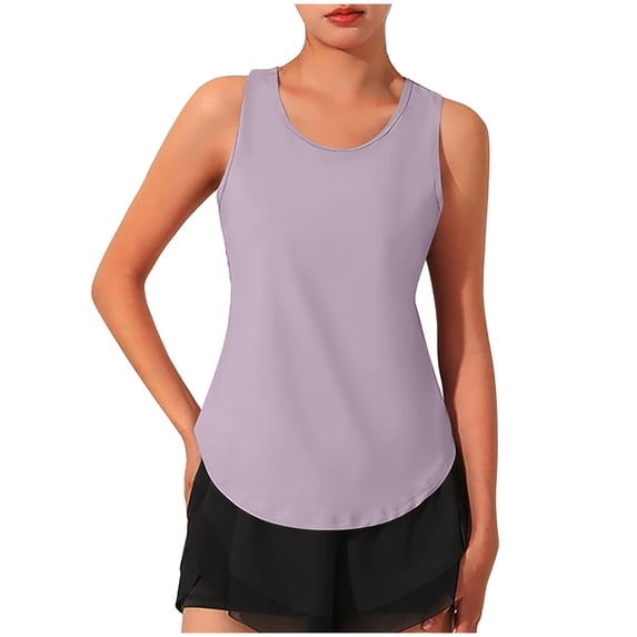 Summer Fashion Tank Tops For Women Loose Fit Round Neck Sports Mesh Lace Back Yoga Summer Tops — Purple∣XL