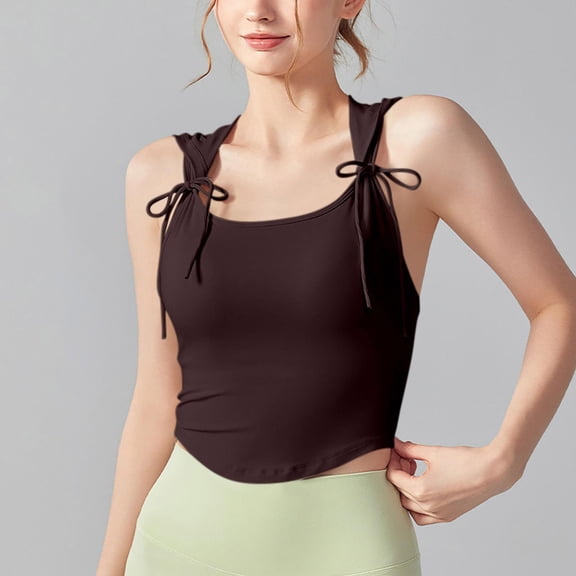 Summer Fashion Tank Tops For Women Loose Fit Sleeveless Round-Neck Solid Casual Regulars Loose Fit Tank Tops — Coffee∣L