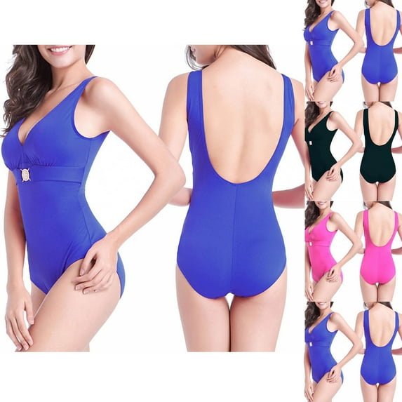 Summer Fashion Tankini Swimsuits for Women Plus Size Solid Color Suspender High Waisted V-neck Backless Bikini Clearance Under 10$!