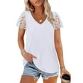 thumbnail image 1 of Summer Fashion Tops for Womens 2025 Plus Size Casual Loose Solid Color V-neck Lace Patchwork Short Sleeved Top, 1 of 9