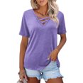 thumbnail image 1 of Summer Fashion Tops for Womens 2025 Plus Size Casual Solid Color V-neck Sleeve Top, 1 of 8