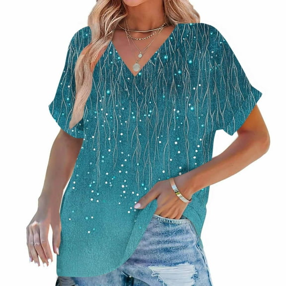 Summer Fashion Tops for Womens 2025 Plus Size Printing Short Sleeve Out Blouse Funny V-Neck T-Shirt Blouses