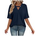 thumbnail image 1 of Summer Fashion Tops for Womens 2025 Plus Size Solid Color V-Neck Pocket Button Loose Short Sleeve Shirts Top Blouse, 1 of 7