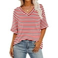 thumbnail image 1 of Summer Fashion Tops for Womens 2025 Plus Size Solid Color V-Neck Short Sleeve Casual Shirt Top, 1 of 5