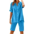 thumbnail image 1 of Summer Fashion Two Piece Sets for Women Dressy Plus Size Cotton And Linen Shorts Pants V-Neck Short Sleeve Shirt Set Casual, 1 of 8