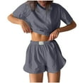 thumbnail image 1 of Summer Fashion Two Piece Sets for Women Dressy Plus Size Round Neck T-shirt Top Shorts Solid Color Shirt Suit, 1 of 6