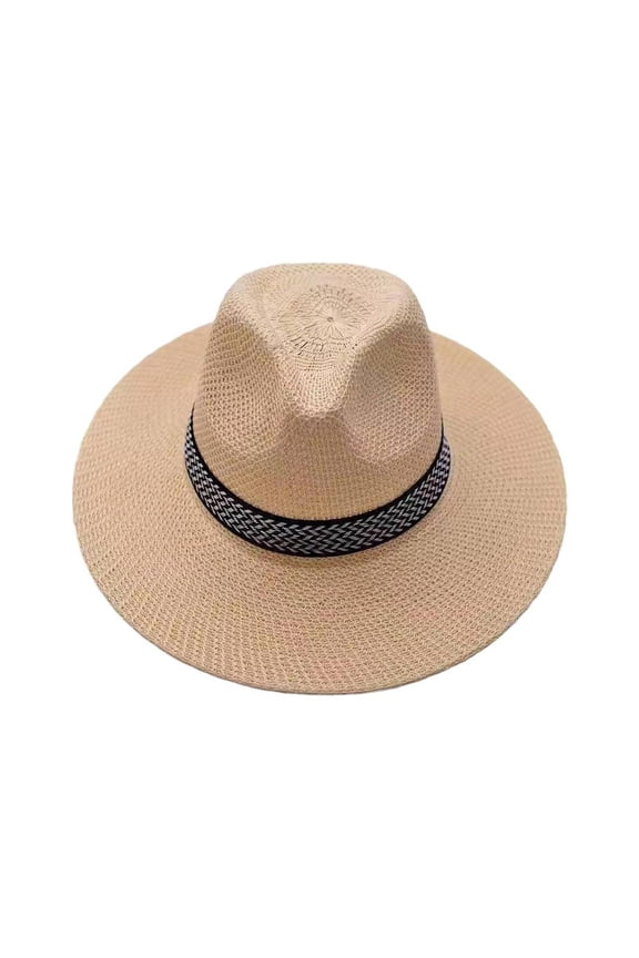 Summer Fashion White Flat Brim Wide Brim Straw Hat for Women and Men Ideal for Sun Shading at the Beach or Jazz Events